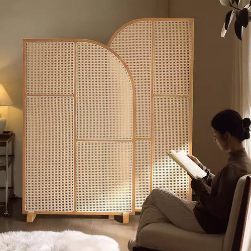 Japanese-style solid wood rattan screen partition is opposite the door to the home, living room entrance is blocked, and mobile - vue 22 sur 29