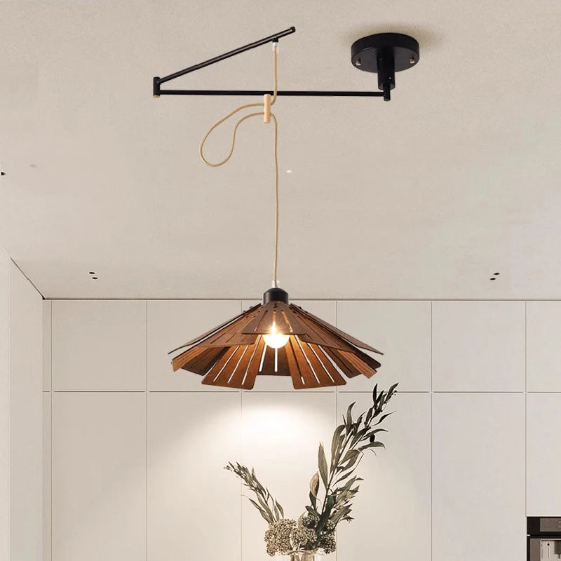 lustre à bascule en bois massif de noyer rétractable décoration nordique moderne - vue 4 sur 16