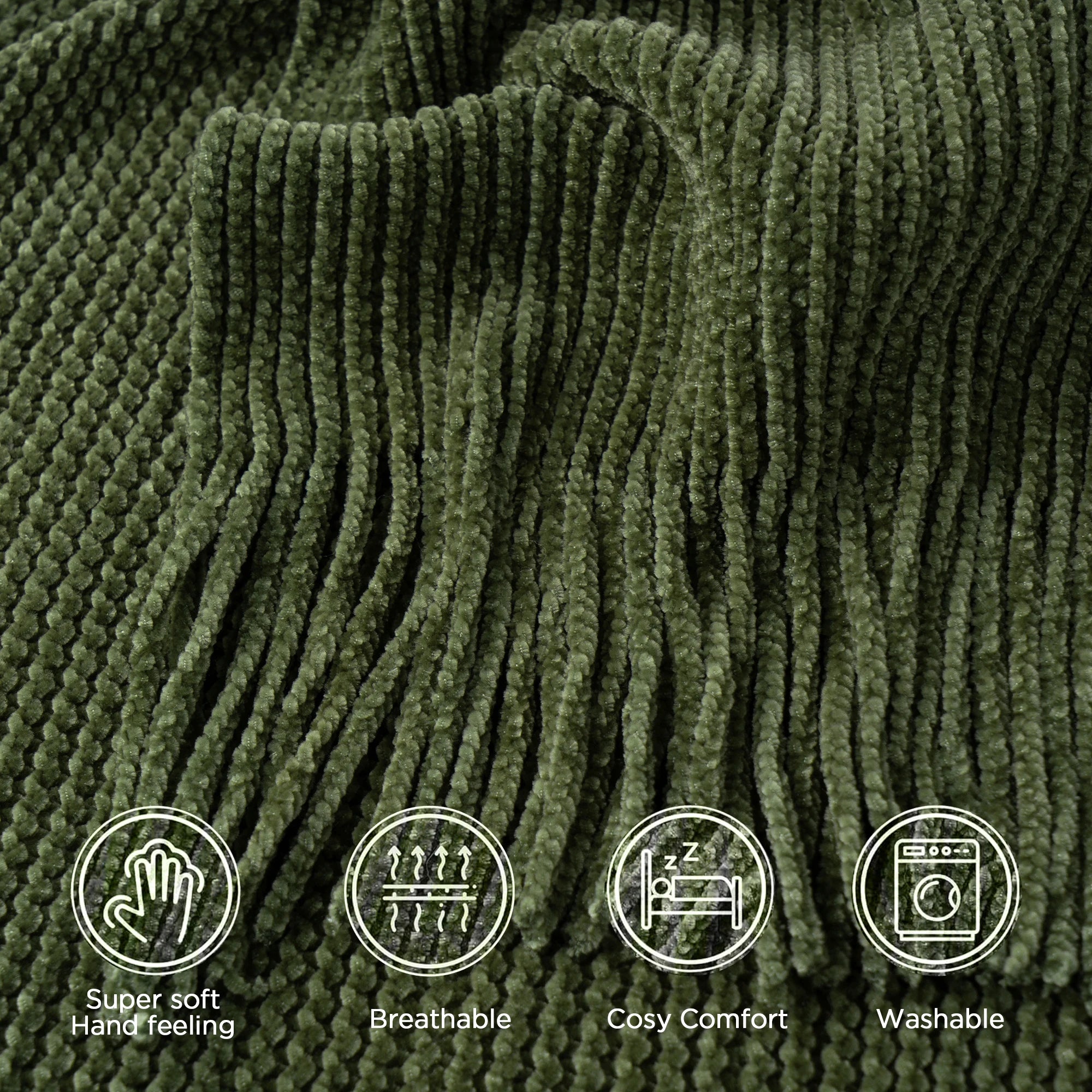 Plaid maille chenille a pompons motif carreaux decoratif - vue 6 sur 6