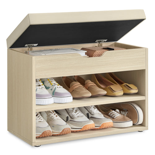 VASAGLE Shoe Bench, Bench, Shoe Rack with Padded Cushion, Shoe Organiser with 3 Levels, 30 x 60 x 44 cm, for Hallway - vue 8 sur 8