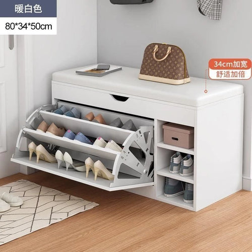 Home Shoe Cabinet with Bench, Anti-Dust Shoe Storage Bench, Multi-Layer Wooden Organizer with Cushion and Stable Structure - vue 10 sur 13