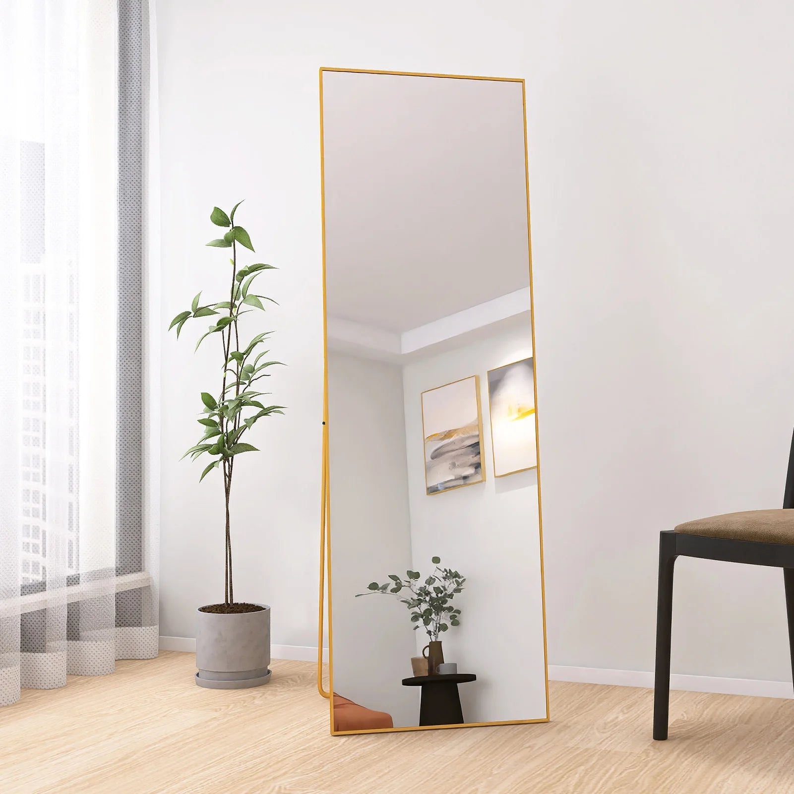 miroir cosmétique en verre trempé avec cadre en aluminium doré - vue 3 sur 7