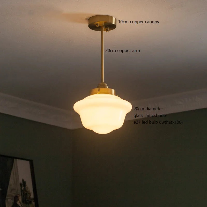 Suspension nordique moderne douille en cuivre abat-jour en verre blanc chambre salon suspension LED luminaires - vue 12 sur 30