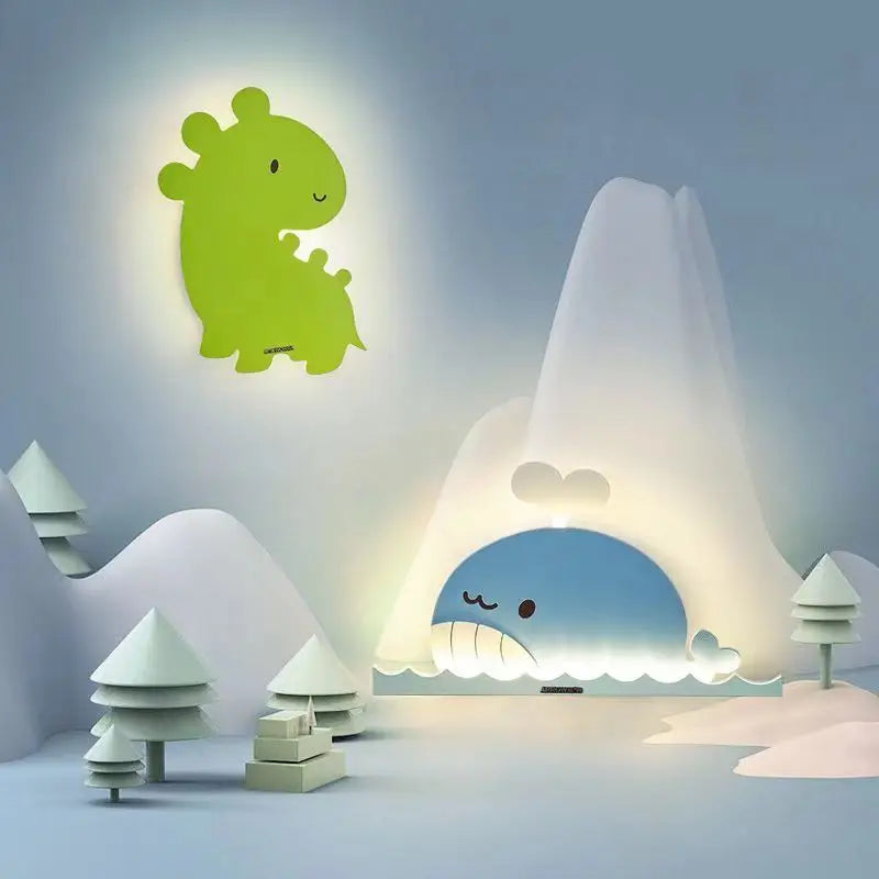 applique murale led dessin animé baleine lapin dinosaure pour enfants - vue 7 sur 8