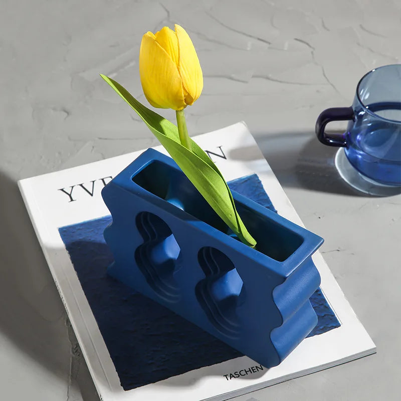 vase en céramique géométrique nordique pour fleurs séchées décoration maison - vue 6 sur 11