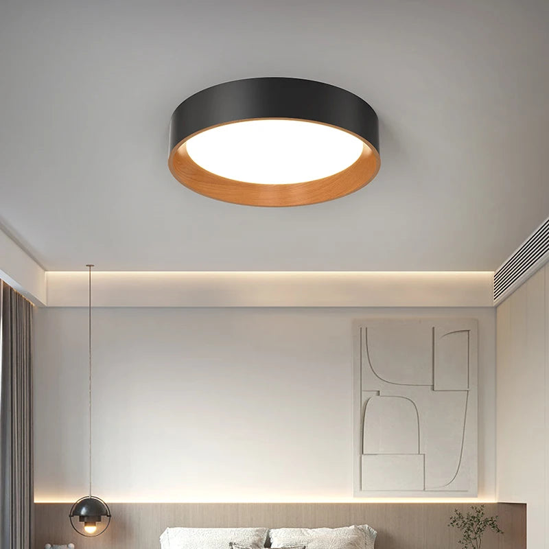 Minimalist Nordic wood grain LED ceiling light - vue 5 sur 12