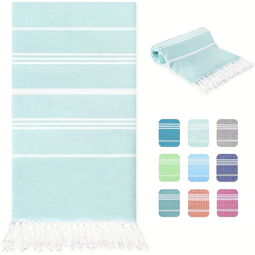 serviette de plage turque rayures pompons sechage rapide
