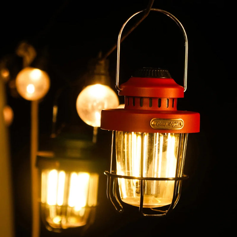 lampe rétro portable rechargeable pour camping et éclairage extérieur