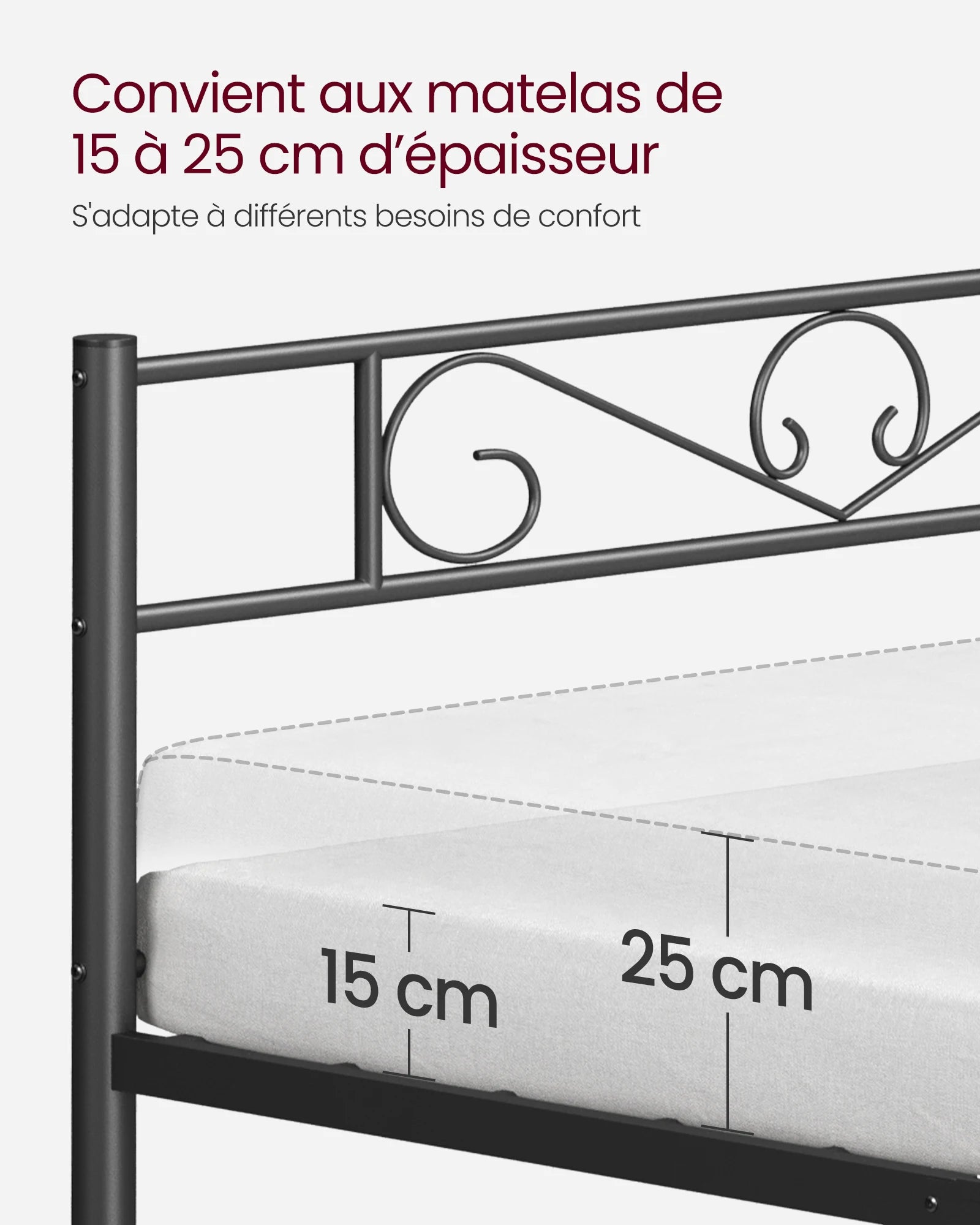 VASAGLE Single Bed Frame, Metal Bed Frame, Fits 90 x 190 cm Mattress, Easy Assembly, for Small Spaces, Guest Room, Black - vue 3 sur 7