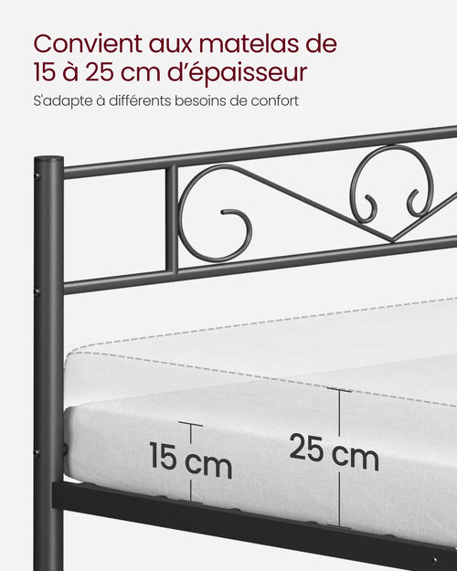 VASAGLE Single Bed Frame, Metal Bed Frame, Fits 90 x 190 cm Mattress, Easy Assembly, for Small Spaces, Guest Room, Black - vue 4 sur 7