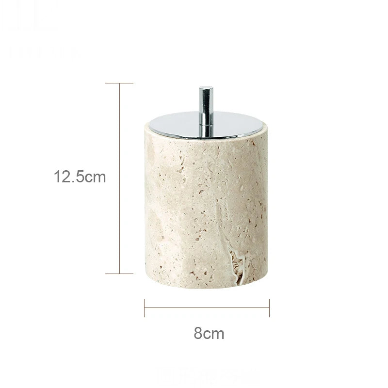 ensemble accessoires salle de bain en travertin beige naturel - vue 15 sur 28