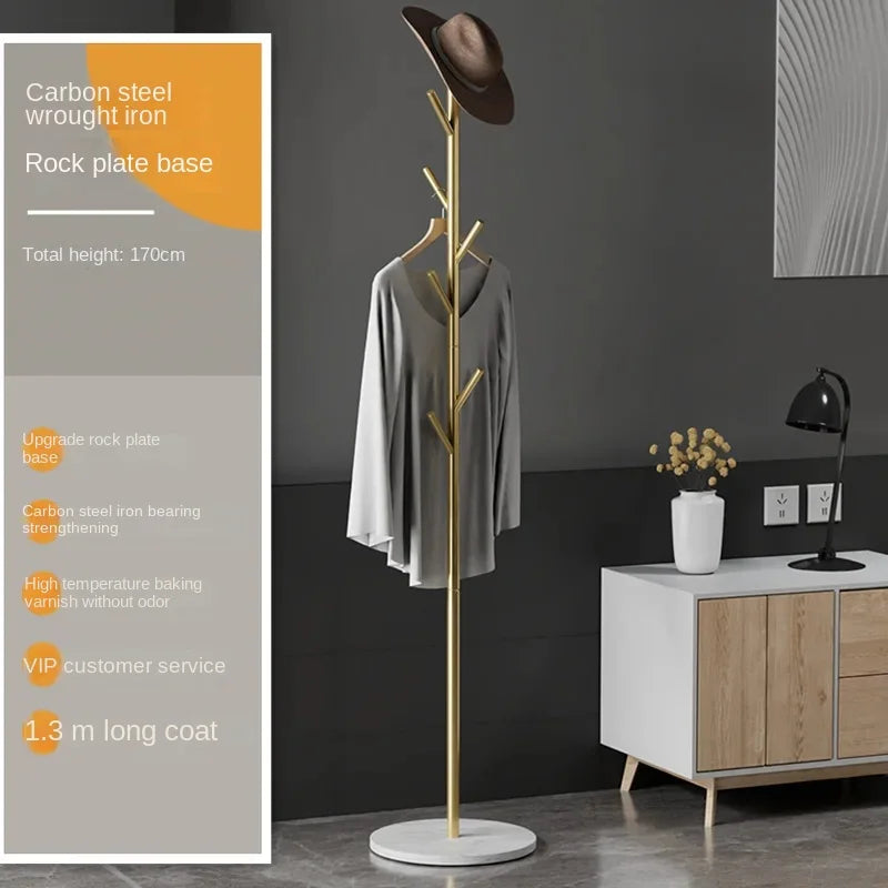 Floor To Floor Bedroom Light Luxury Rock Plate Base Metal Hanger, Marble Scarf and Bag Rack for Entering The Home Coat Rack - vue 10 sur 30