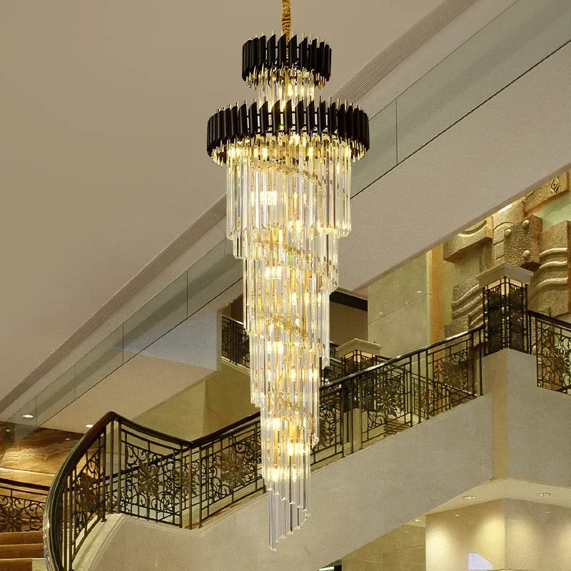 lustre led spirale luxe suspension cristal pour hauts plafonds - vue 4 sur 8