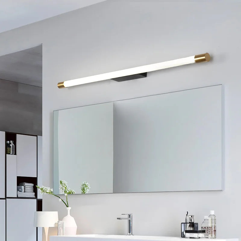 applique murale nordique led long miroir rond décoration villa - vue 4 sur 16