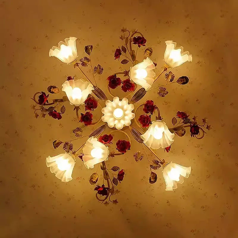 lustre led romantique rétro avec fleurs pour éclairage chaud - vue 5 sur 11