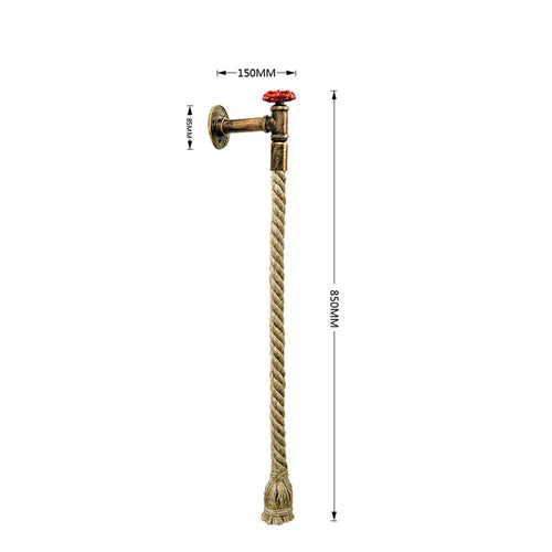 Vintage industrial wall light in iron and hemp rope for loft - vue 3 sur 4