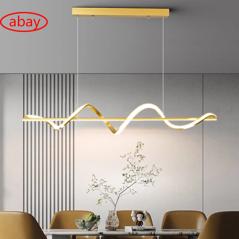 Suspension LED moderne lumières lustre or vague Lampadario lampe ECG salle à manger chambre salon cuisine suspension suspension - vue 6 sur 10