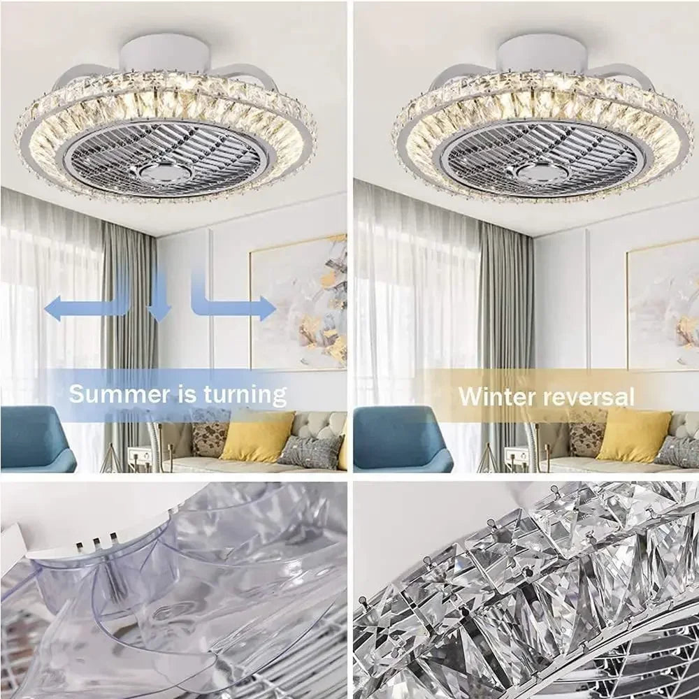 ventilateur de plafond en cristal moderne avec lumière et télécommande - vue 5 sur 7