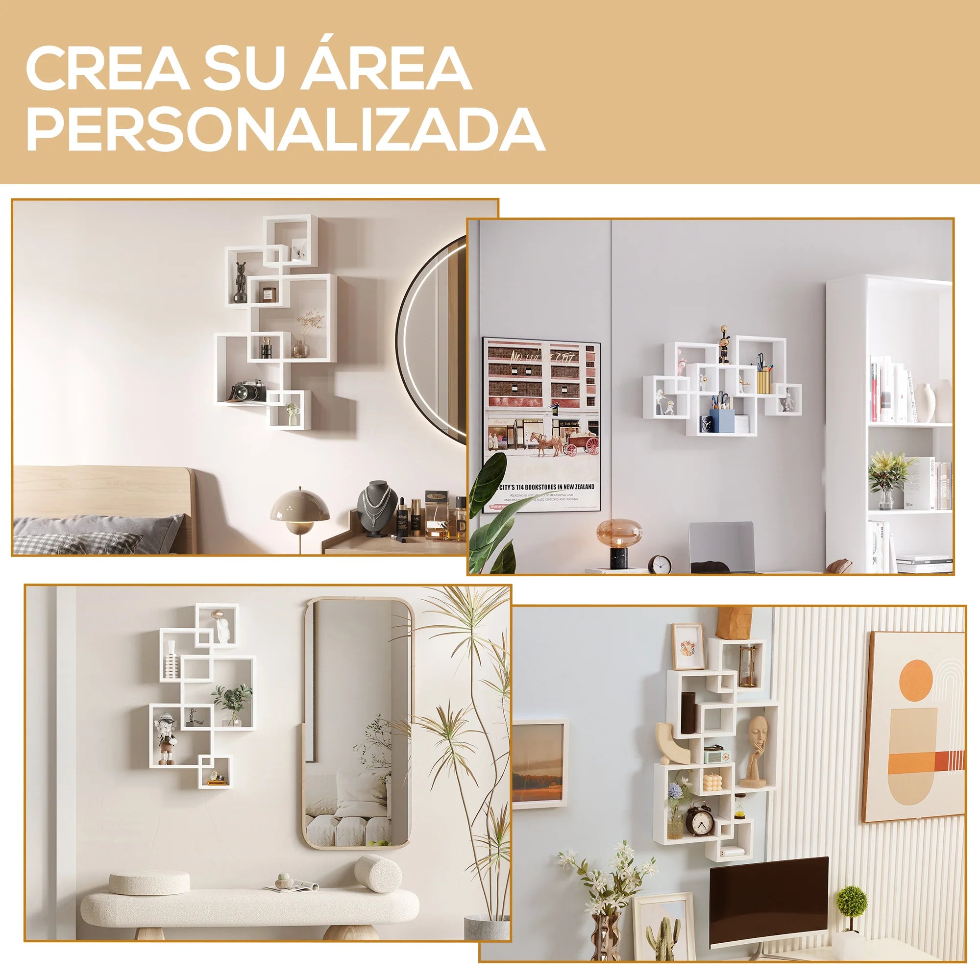 HOMCOM wall shelf with 5 cubes for living room bedroom 49,5x10,2x86 cm - vue 6 sur 6