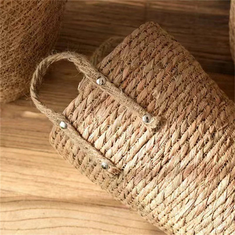 Grass Woven Flower Basket Planter, Plants Weaving Basket, Vase for Home Decor, Seagrass Flowerpot, Bride Dried Flowers Wine - vue 5 sur 8