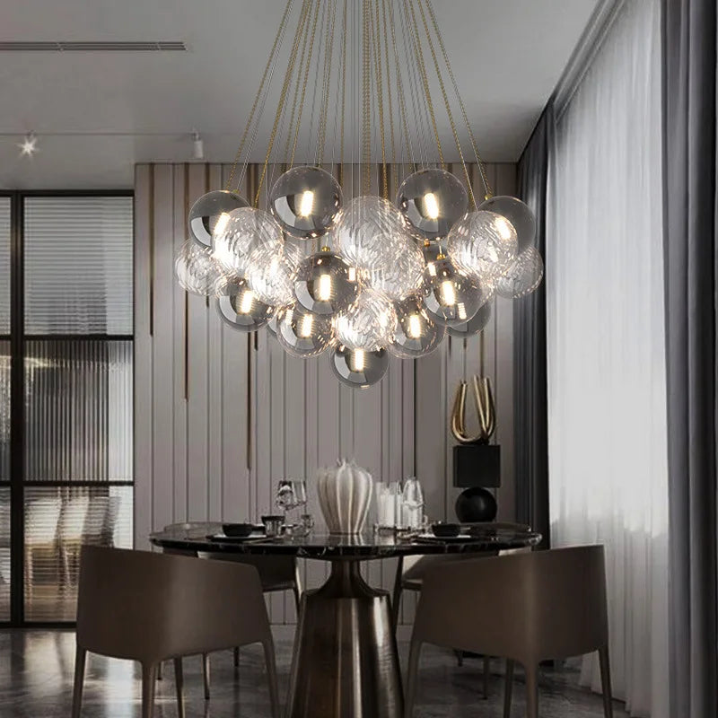 SANDYHA Lamparas modermas de techo Lampe de lustre boule de verre multicolore lumière LED ferronnerie Art lampara pour chambre salle à manger - vue 4 sur 14