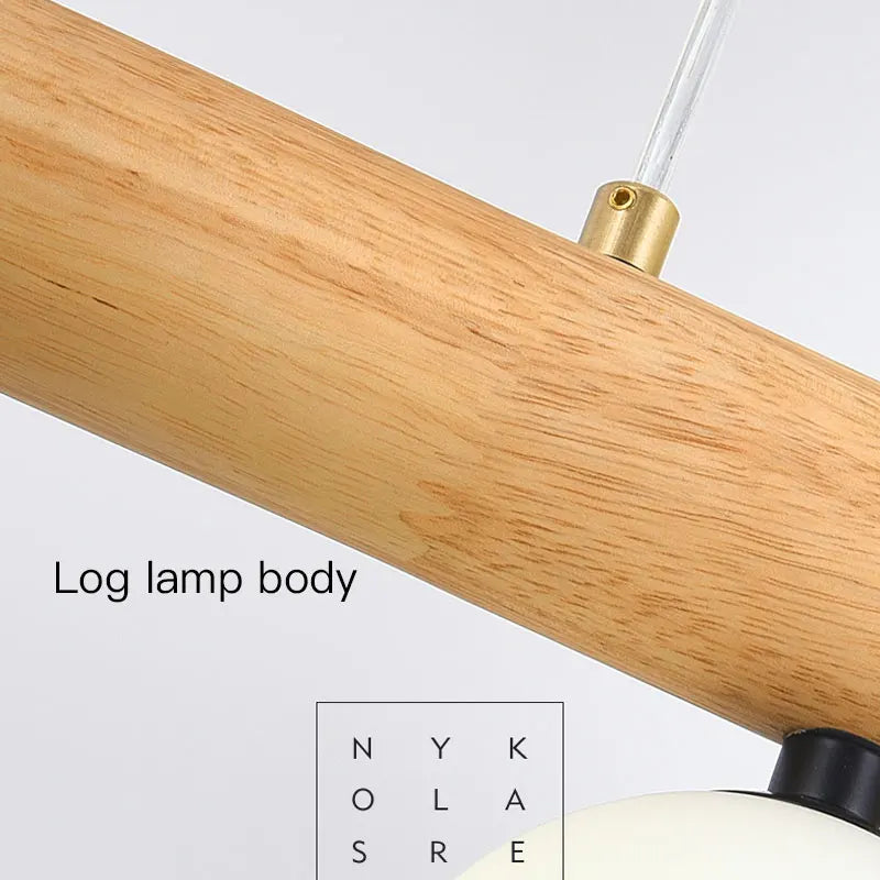 lustre moderne en bois et verre laiteux pour espaces contemporains - vue 7 sur 9