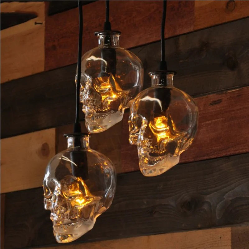 suspension loft américain rétro avec lampe crâne en bouteille de vin led