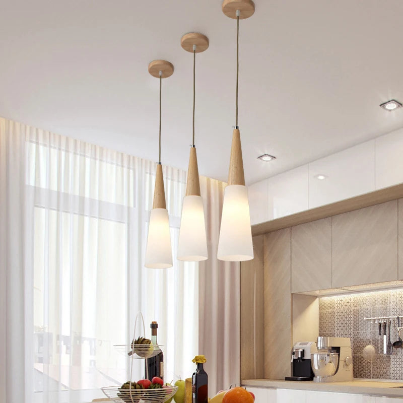 lampe suspendue nordique en bois et verre postmoderne en u