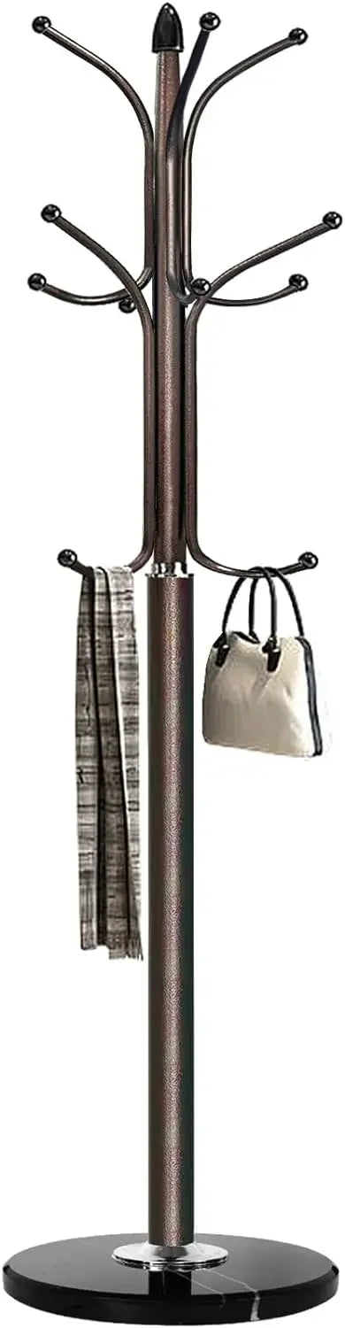 Metal Coat Rack Stand with Natural Marble Base, Free Standing Hall Tree with 12 Hooks for Hanging Scarf, Bag, Jacket - vue 9 sur 9