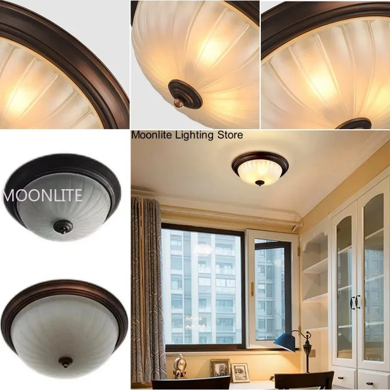 Plafonnier rond or/noir/Bronze plafonnier verre dépoli pour couloir salon cuisine LED lumineuse éclairage 110/220V - vue 6 sur 18