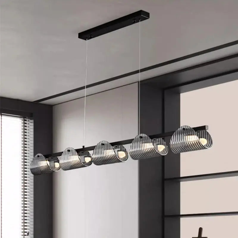 lustre minimaliste italien en verre rayé avec lumières led - vue 5 sur 12