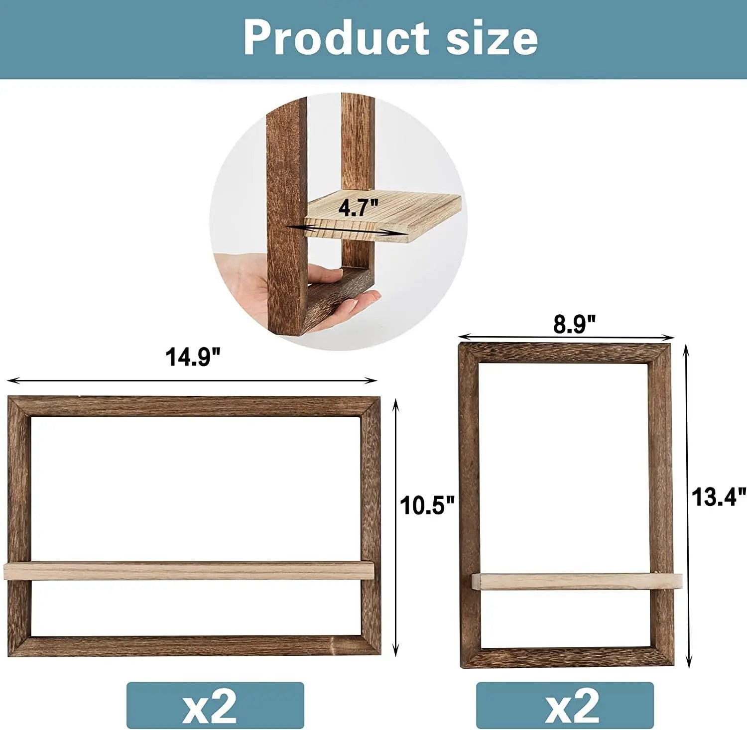 Wood Floating Wall Shelves Hanging Shelves for Wall Storage Rustic Farmhouse Decor for Bedroom Bathroom , Living Room Kitchen - vue 5 sur 10