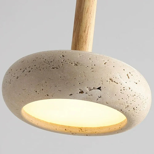 lustre moderne en bois avec suspension led en pierre