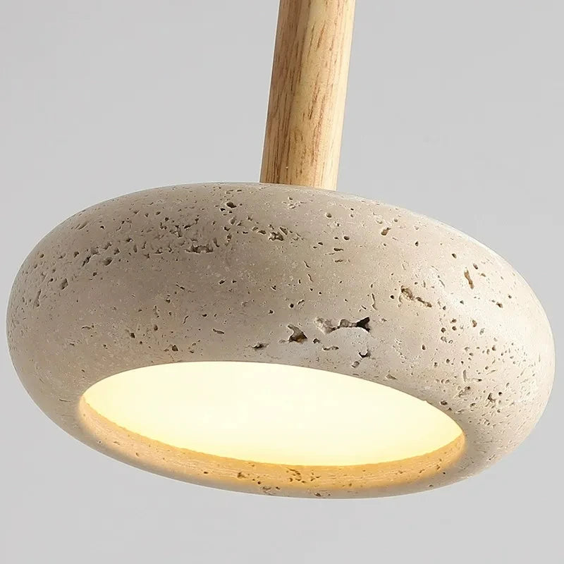 lustre moderne en bois avec suspension led en pierre - vue 7 sur 7