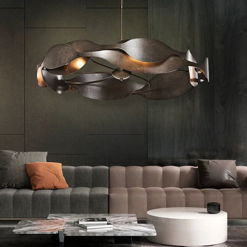 Italian Luxury Pendant Light Living Room Metal Window Artistic Sense Restaurant Hanging Lamp Hotel Lobby LED Lighting Chandelier