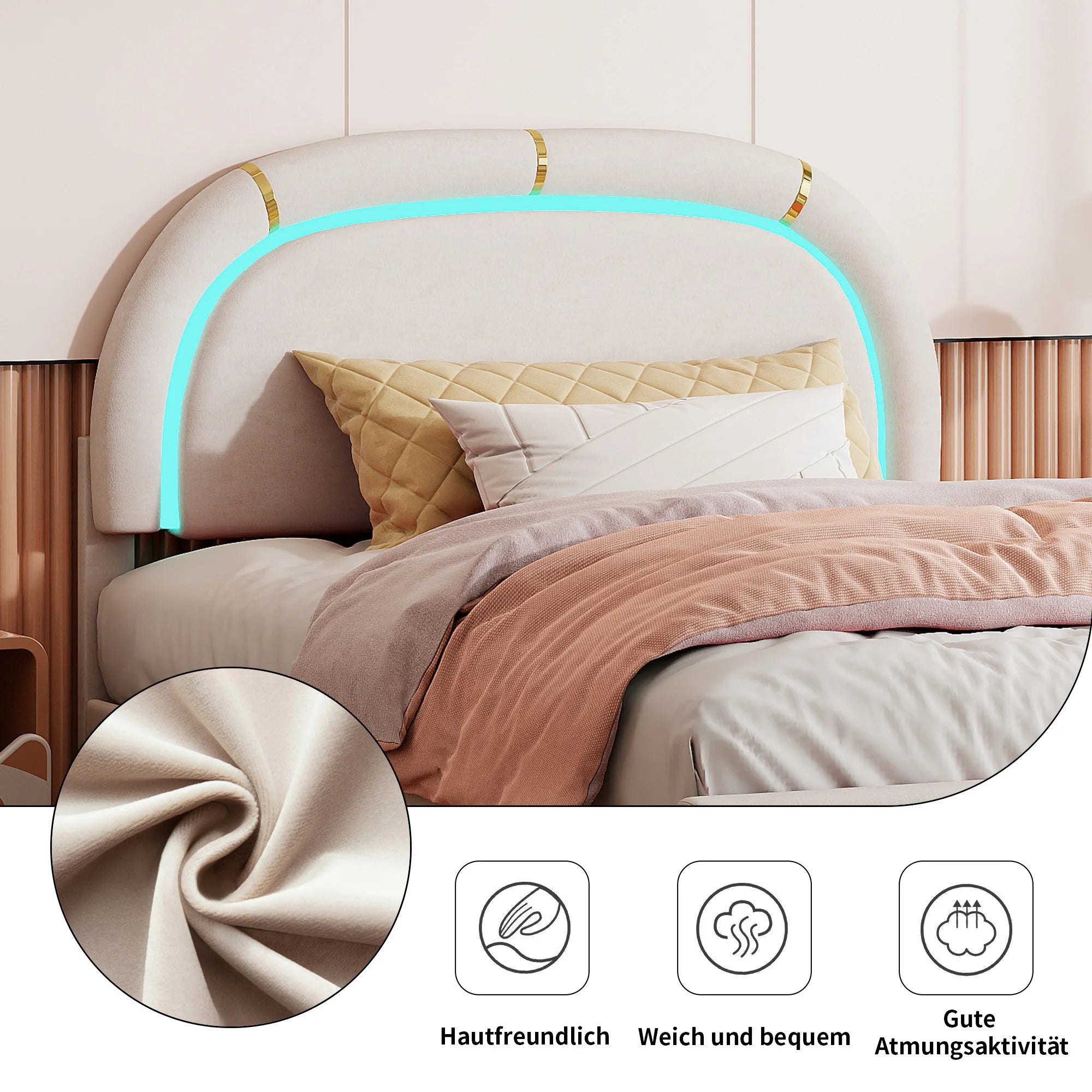 140x200cm Modern Princess Bed, Double Bed Frame with 2 Underbed Drawers, Bed with Metal Mattress Base and Wooden Slats Frame - vue 3 sur 6
