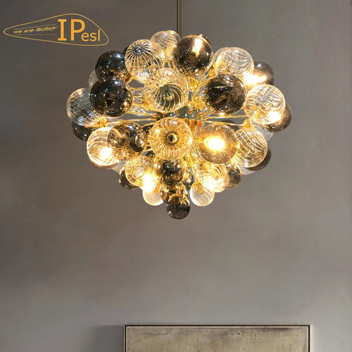 lustre moderne en verre à bulles lumière argentée or suspendu luxueux