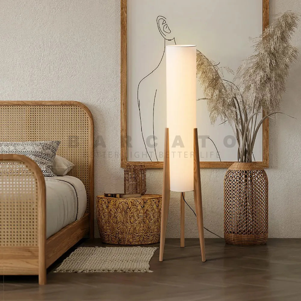 lampadaire japonais rétro bois massif wabi-sabi - vue 4 sur 8
