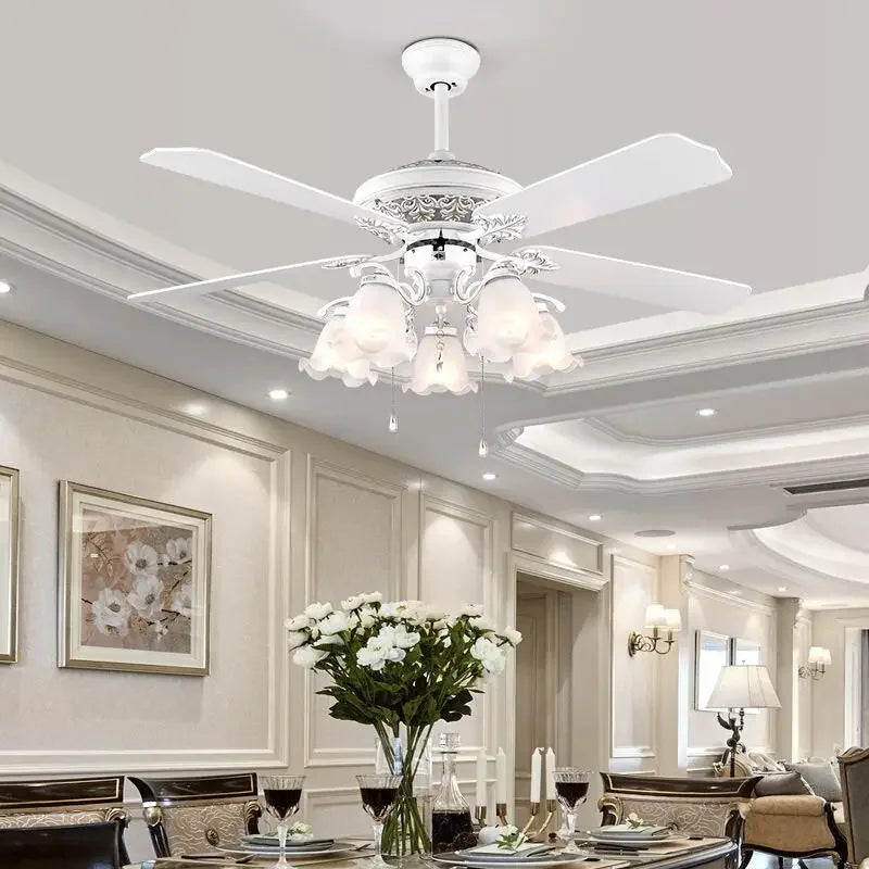 plafonnier ventilateur en bois rétro avec lumière et télécommande - vue 4 sur 7