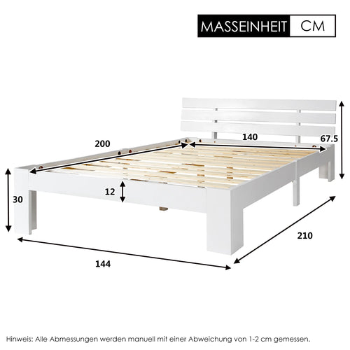 EU STOCK Wooden bed Double bed, headboard, slatted grille -200 x 140cm solid wood FSC Solid wood double bed - vue 8 sur 7