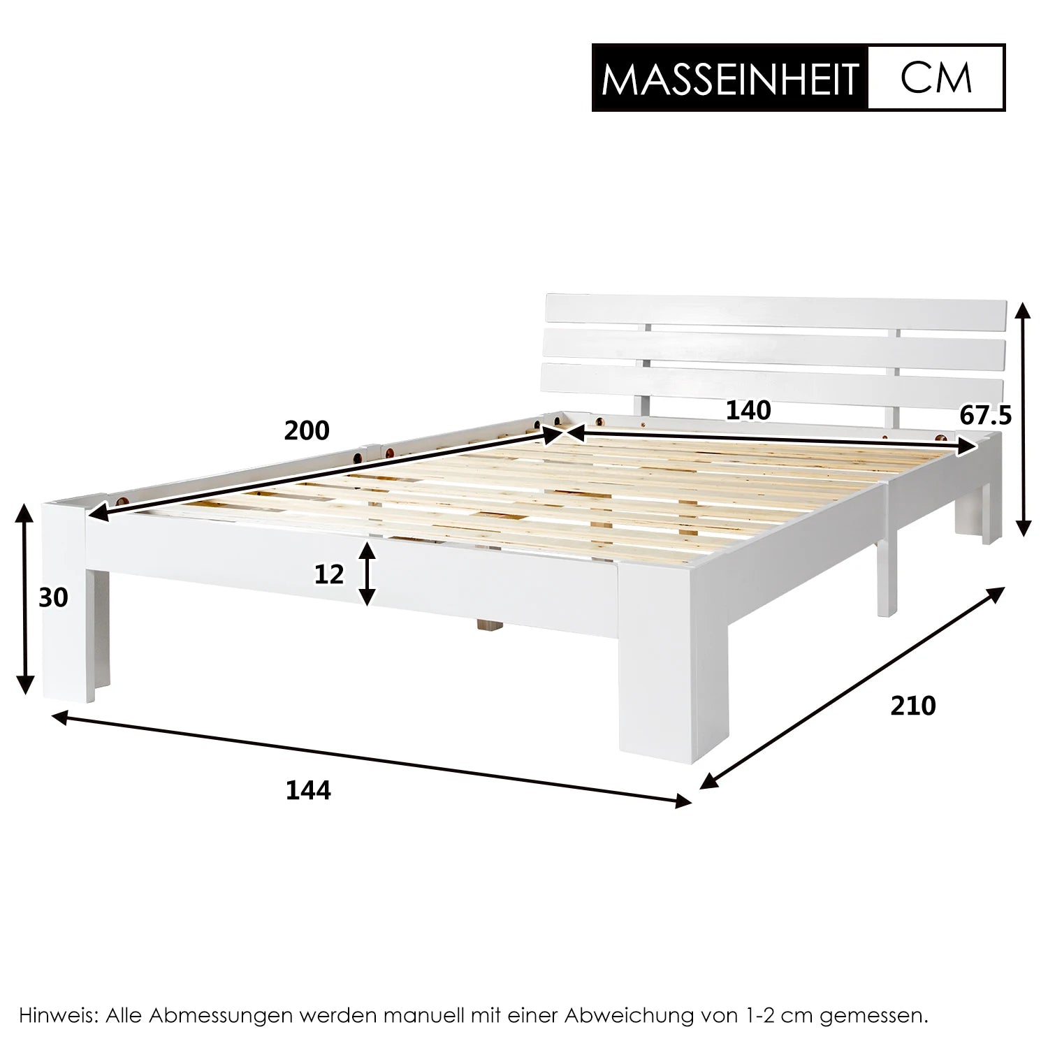 EU STOCK Wooden bed Double bed, headboard, slatted grille -200 x 140cm solid wood FSC Solid wood double bed - vue 7 sur 7