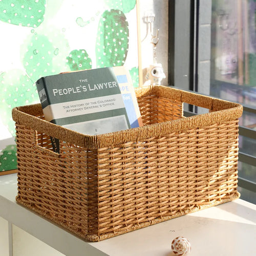 Strong Rectangle Woven Storage Basket with Handles, Waterproof Plastic Baskets for Home Toy Storage, Nest - vue 6 sur 15