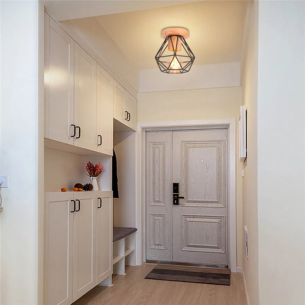 E27 plafonnier fer bois plafonnier nordique moderne Mini lampe pour salon chambre cuisine décoration luminaire - vue 4 sur 8