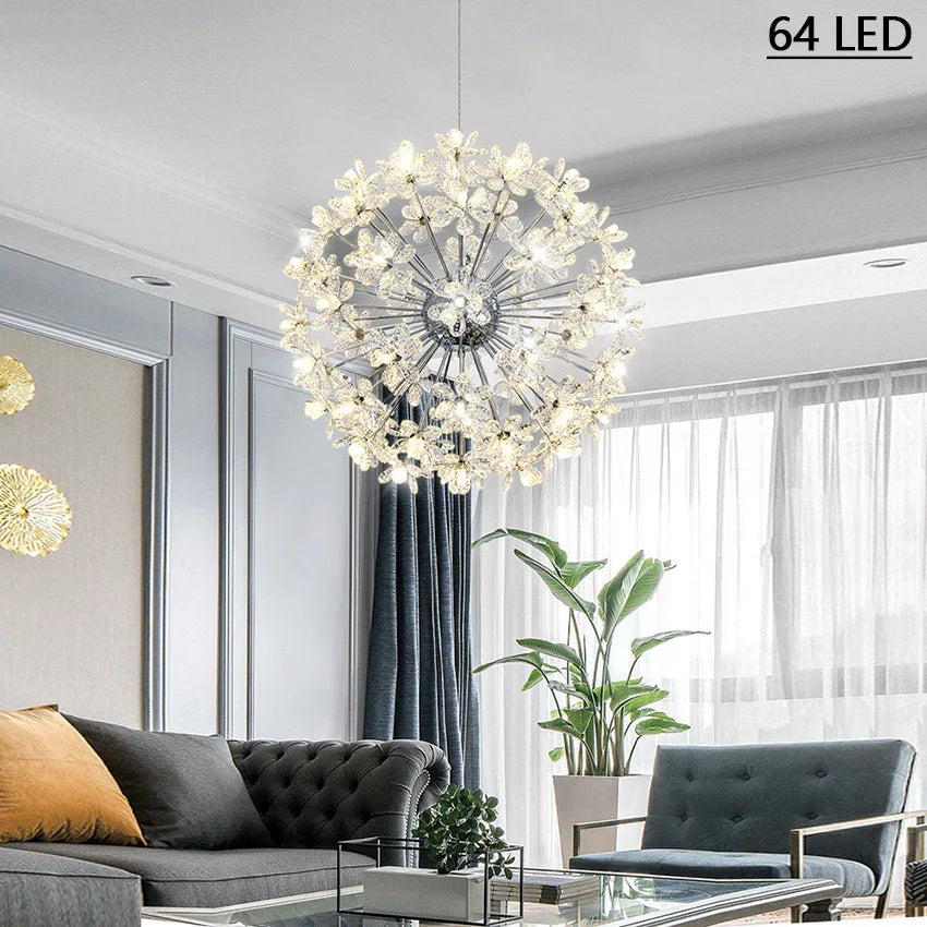 lustre moderne en cristal led pissenlit boule ronde suspension - vue 4 sur 9