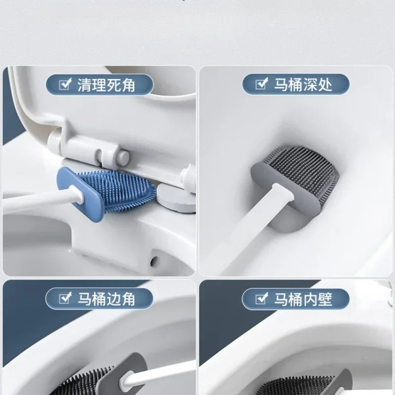 ensemble brosse toilette silicone avec support mural accessoires nettoyage - vue 6 sur 8