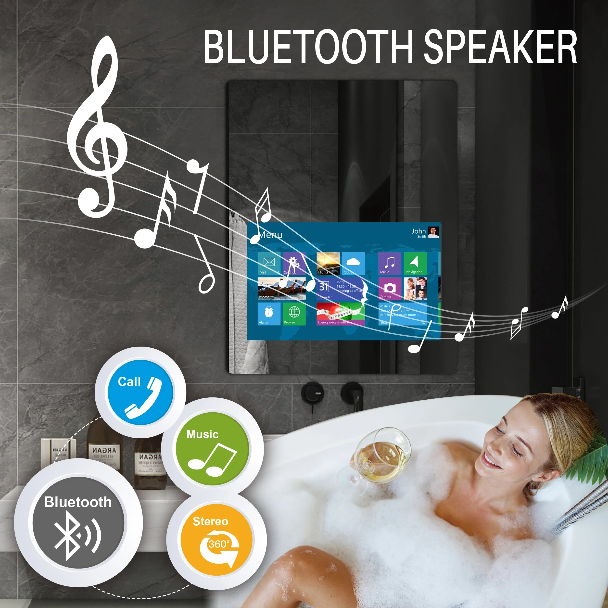 miroir intelligent tactile android avec écran led 2024 - vue 3 sur 7