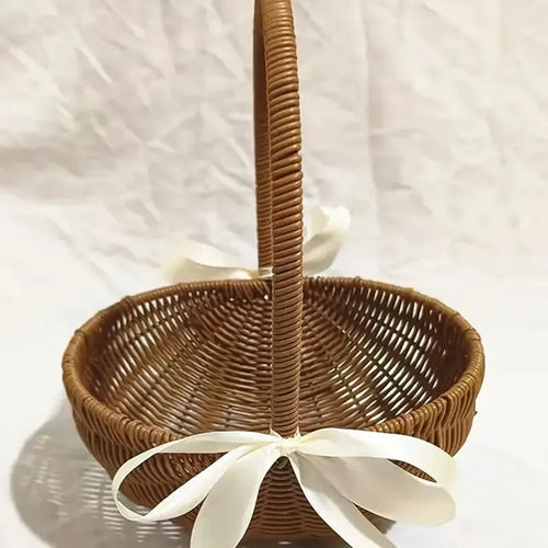 1pc Handwoven Flower Basket, Floral Decoration Dried Artificial Flower Gift Handwoven Basket, Handmade Fruit Basket - vue 4 sur 6