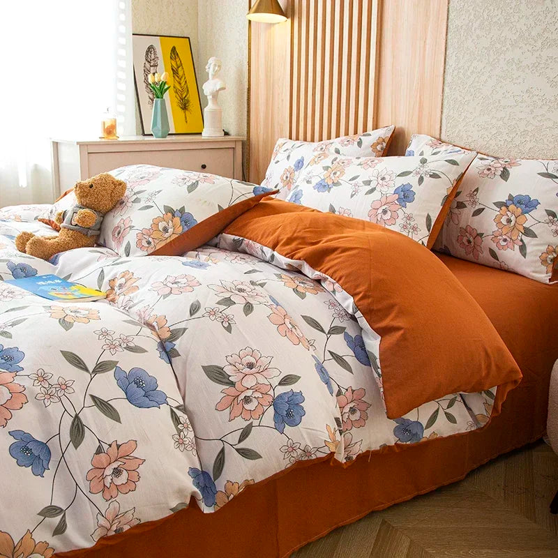 housse de couette imprimée fleurs en coton lavé