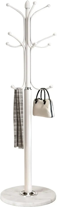 Metal Coat Rack Stand with Natural Marble Base, Free Standing Hall Tree with 12 Hooks for Hanging Scarf, Bag, Jacket