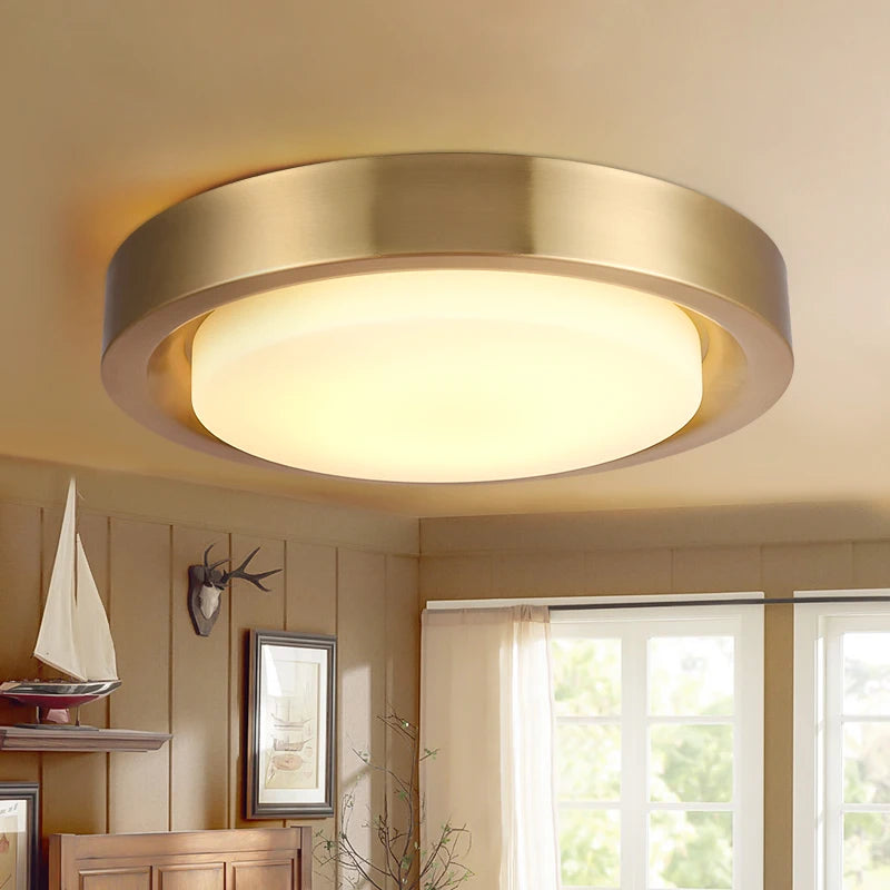 plafonnier rond en cuivre avec abat jour en verre moderne - vue 4 sur 8